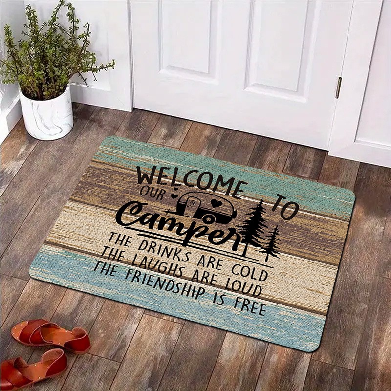 Outdoor Camping Quotes - Tappeto d'ingresso antiscivolo in legno multicolore