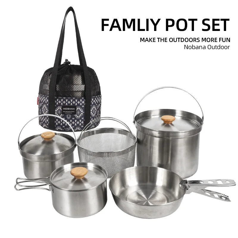 Outdoor Camping Cooking Set - Nuovo Set di Pentole in Acciaio